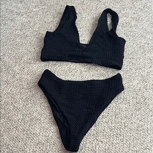 Montce Black woven Textured Bikini Set size M top and L bottom